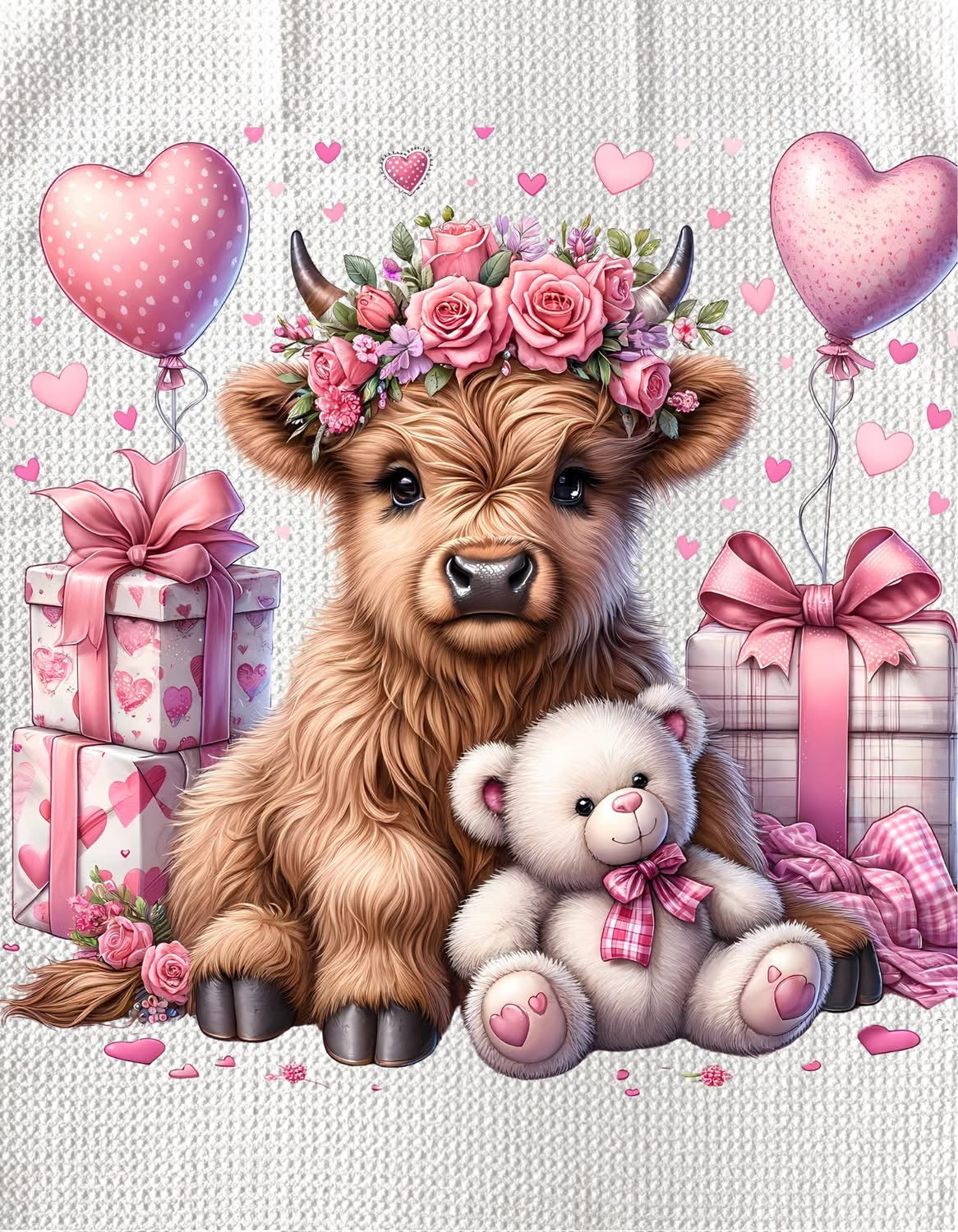 Towels - HIGHLAND COW (PINK) VALENTINES