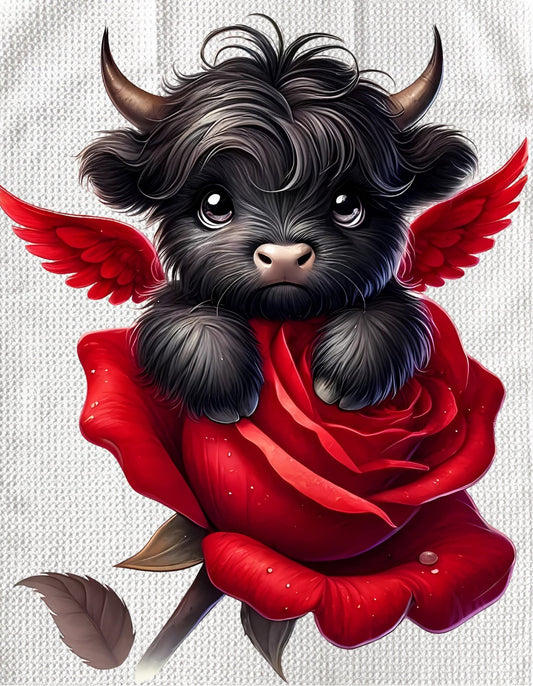 Towels - VALENTINES HIGHLAND COW ON ROSE