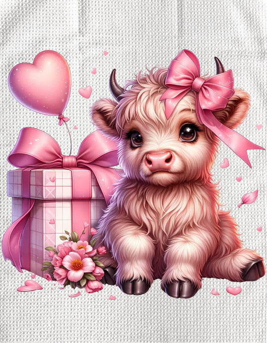 Towels - VALENTINES HIGHLAND COW PINK PRESENT