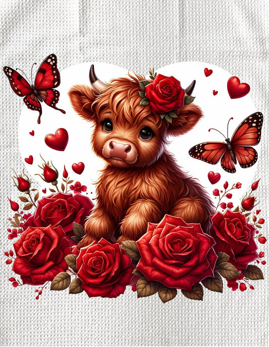 Towels - VALENTINES HIGHLAND COW & BUTTERFLIES