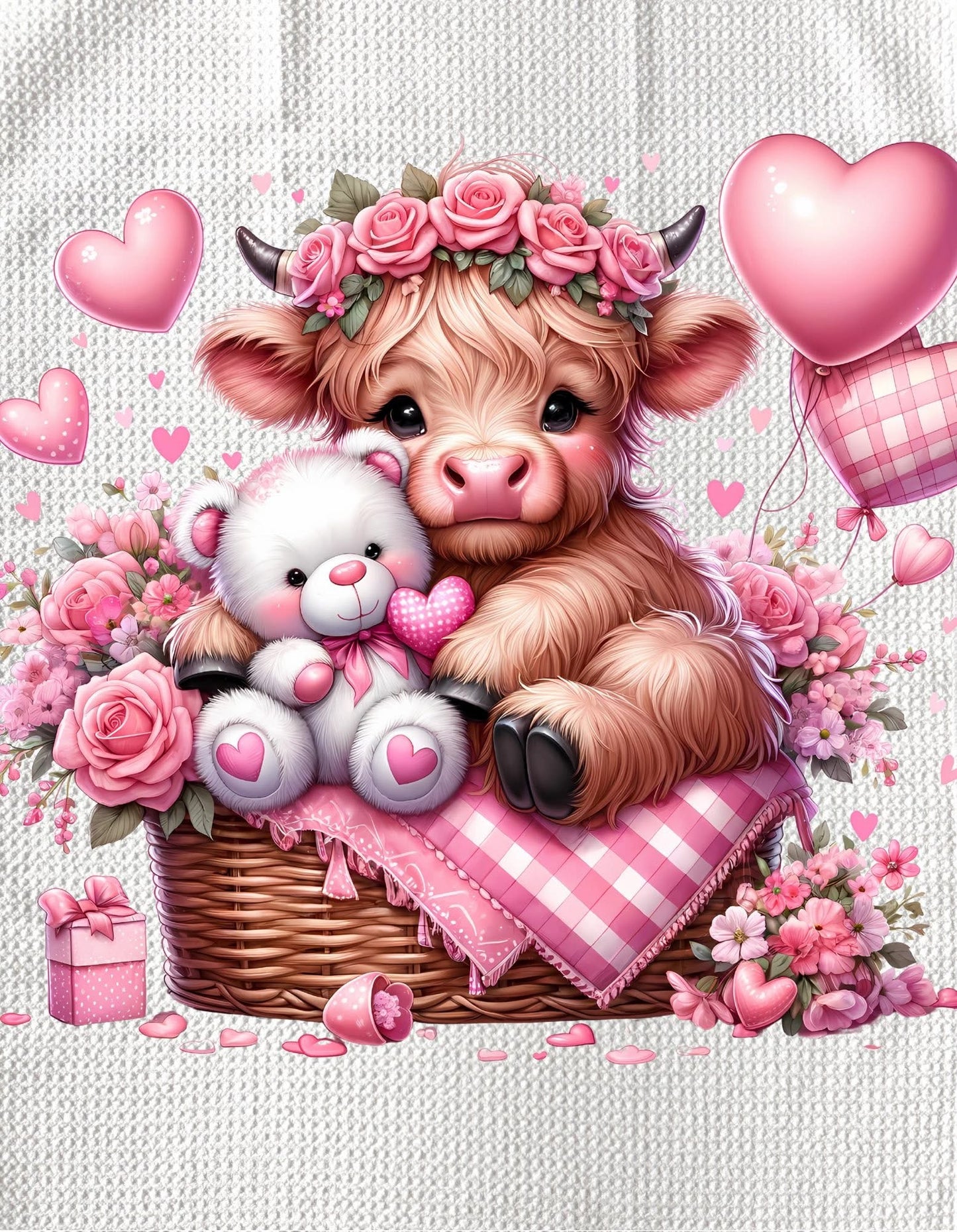 Towels - HIGHLAND COW (PINK) VALENTINES