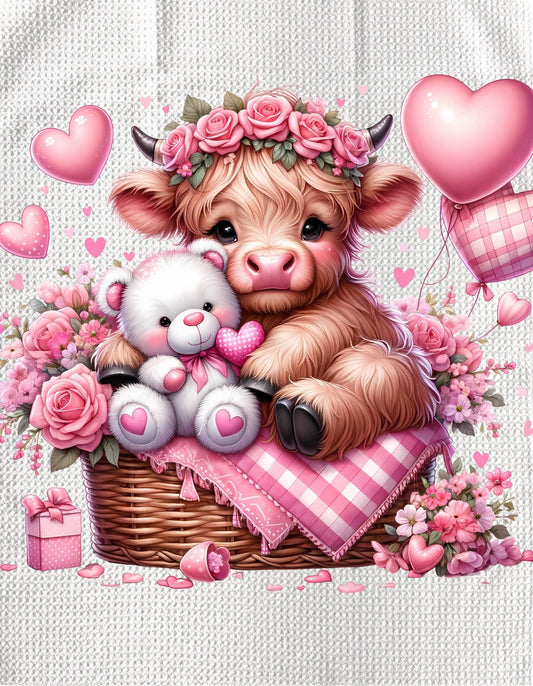 Towels - VALENTINES HIGHLAND COW BEAR BASKET