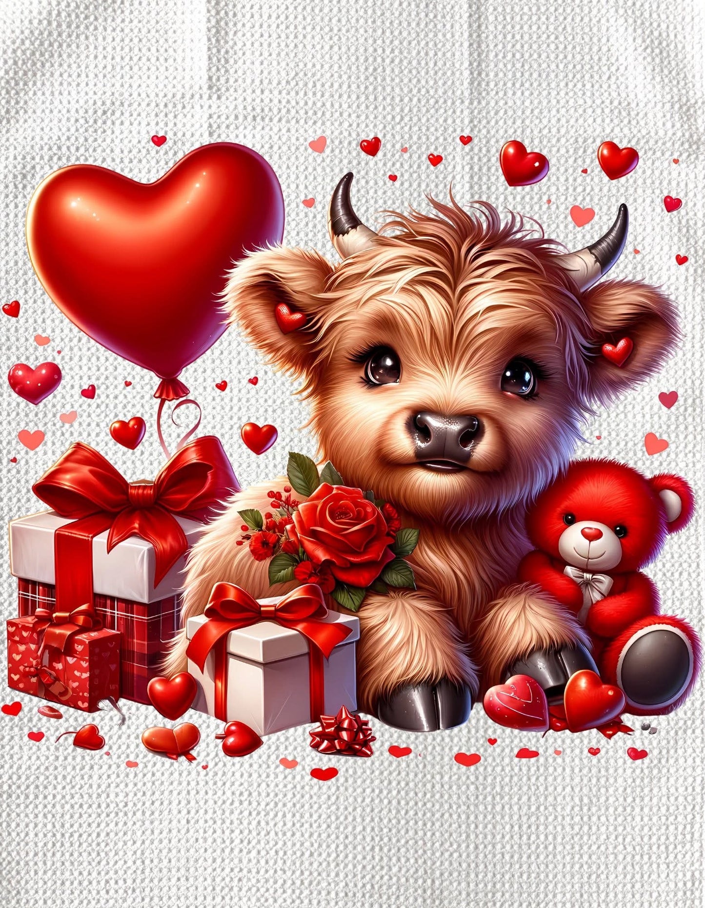 Towels - HIGHLAND COW (RED) VALENTINES
