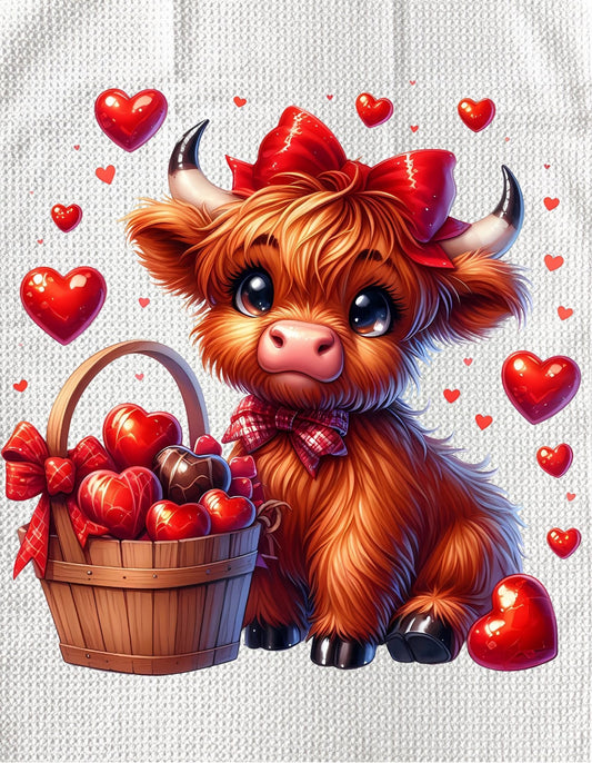 Towels - VALENTINES HIGHLAND COW HEART BASKET