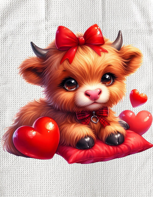 Towels - VALENTINES HIGHLAND COW LAYING ON PILLOW