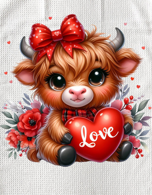 Towels - VALENTINES HIGHLAND COW HOLDING HEART