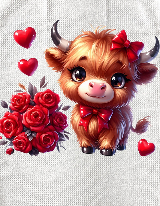 Towels - VALENTINES HIGHLAND COW ROSE BOUQUET