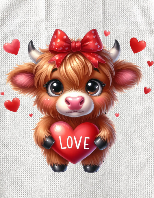 Towels - VALENTINES HIGHLAND COW RED BOW LOVE HEART