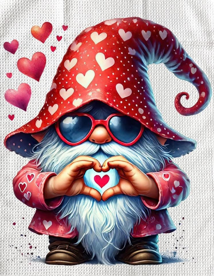 Towels - GNOME VALENTINES (RED HATS)