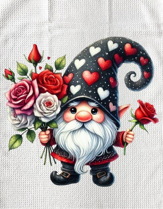 Towels - VALENTINES GNOME HOLDING BOUQUET & SINGLE ROSE