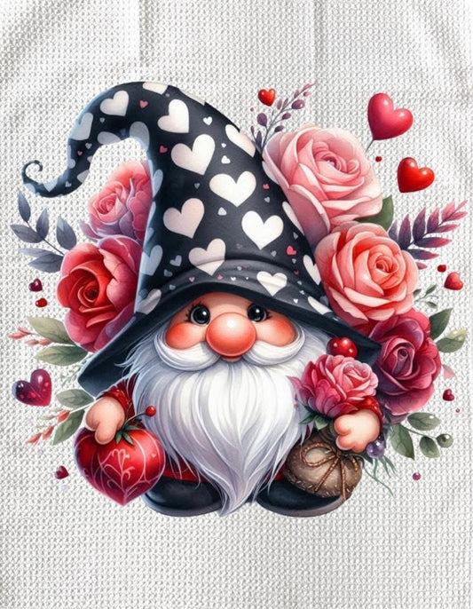 Towels - VALENTINES GNOME SURROUNDED BY ROSES