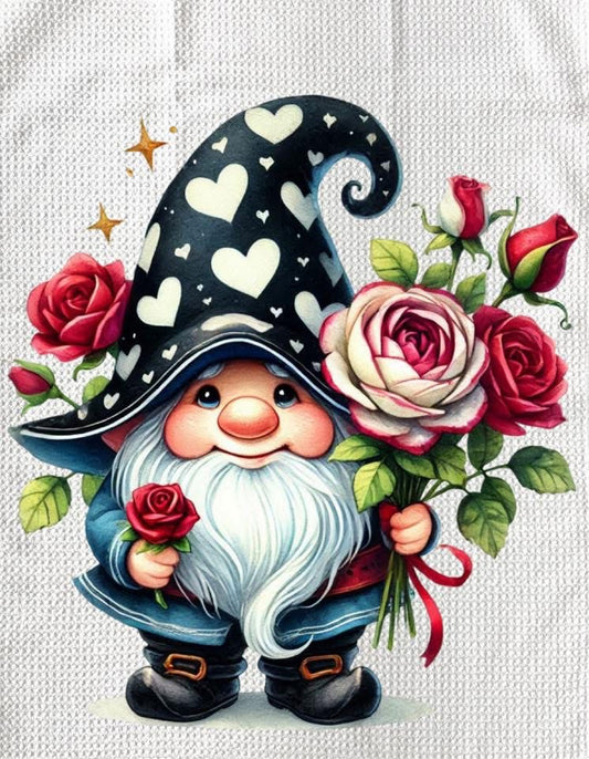 Towels - VALENTINES GNOME WITH RED WHITE FLOWER