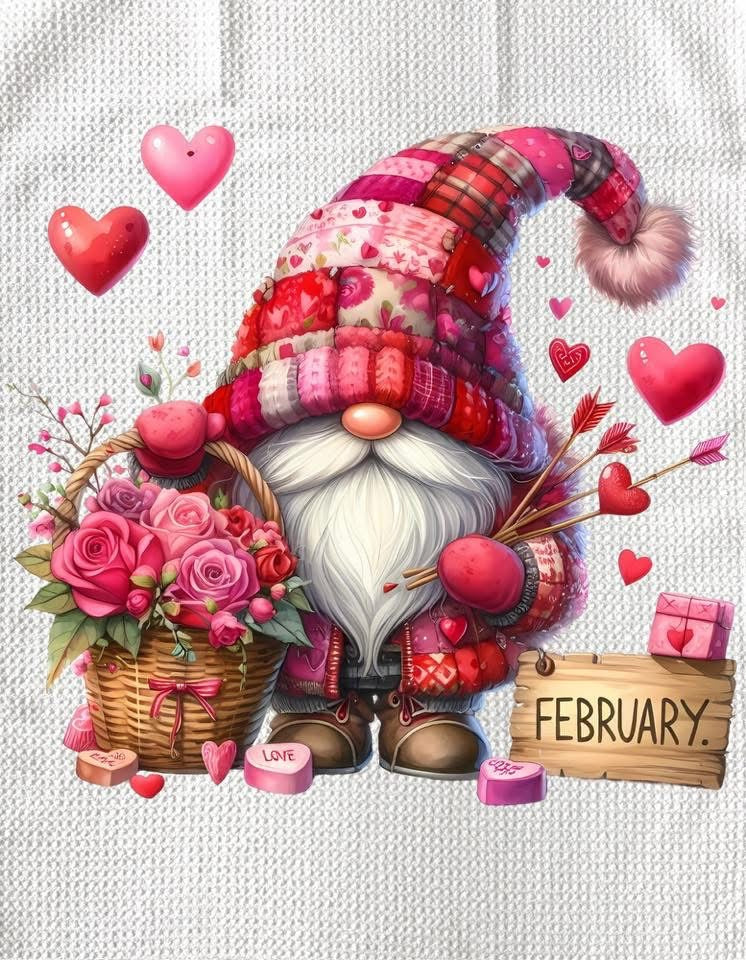 Towels - GNOME VALENTINES (RED HATS)