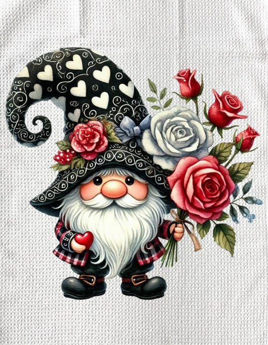 Towels - VALENTINES GNOME HOLDING HEART BLUE BOW
