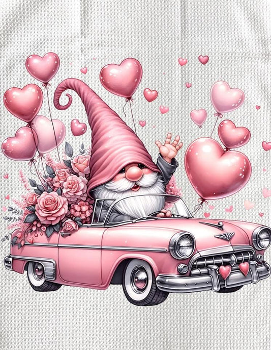 Towels - VALENTINES GNOME PINK CAR