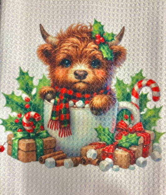 TOWELS - HIGHLAND COW CHRISTMAS MUG