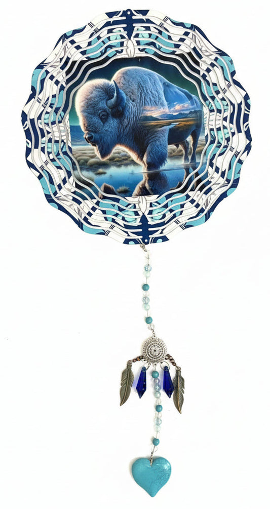 Wind Spinner with Jewel Strand Buffalo in River
