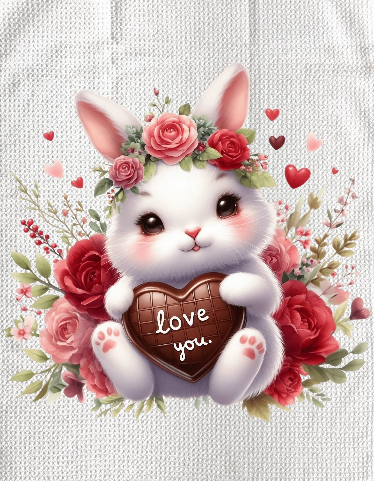 TOWELS - VALENTINE'S ANIMAL BUNNY WHITE