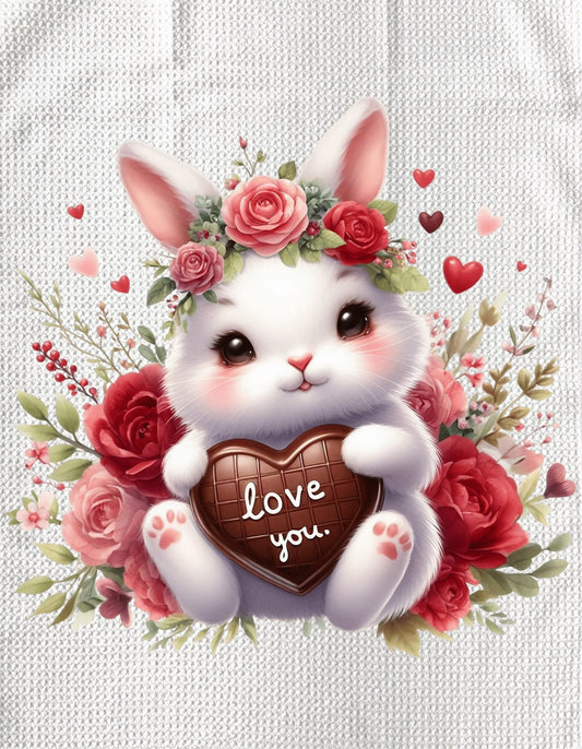 TOWELS - VALENTINE'S ANIMAL BUNNY WHITE
