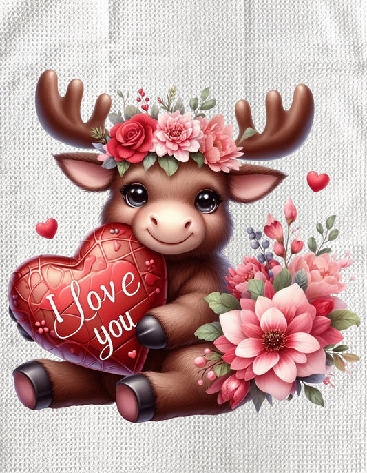 TOWELS - VALENTINE'S ANIMAL MOOSE FLOWERS