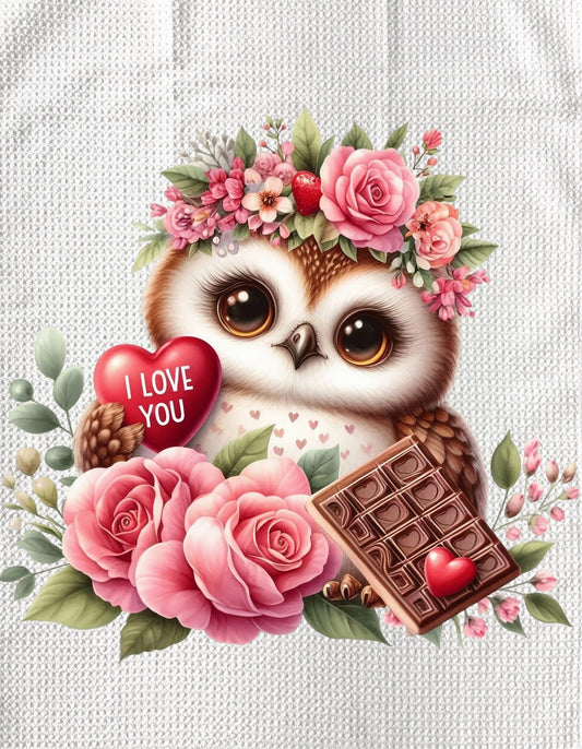 TOWELS - VALENTINE'S ANIMAL OWL HEART & CHOCOLATES