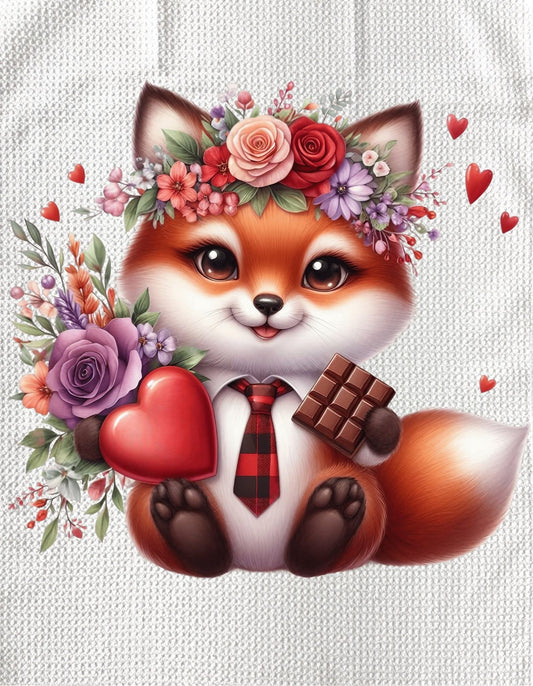 TOWELS - VALENTINE'S ANIMAL FOX WITH TIE