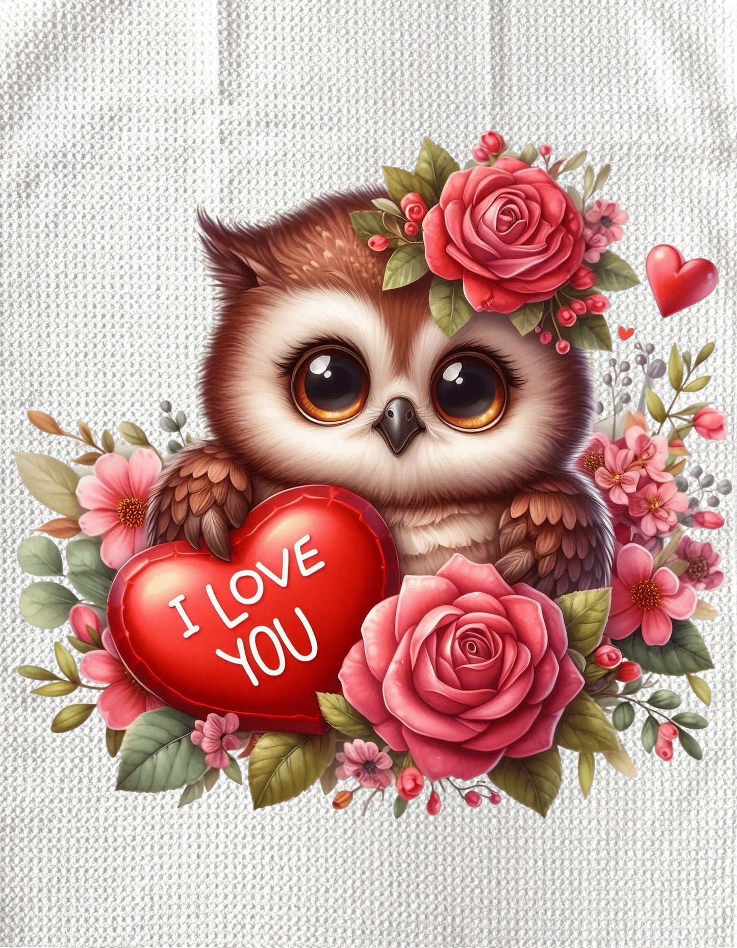 TOWELS - VALENTINE'S ANIMAL OWL HEART & ROSES