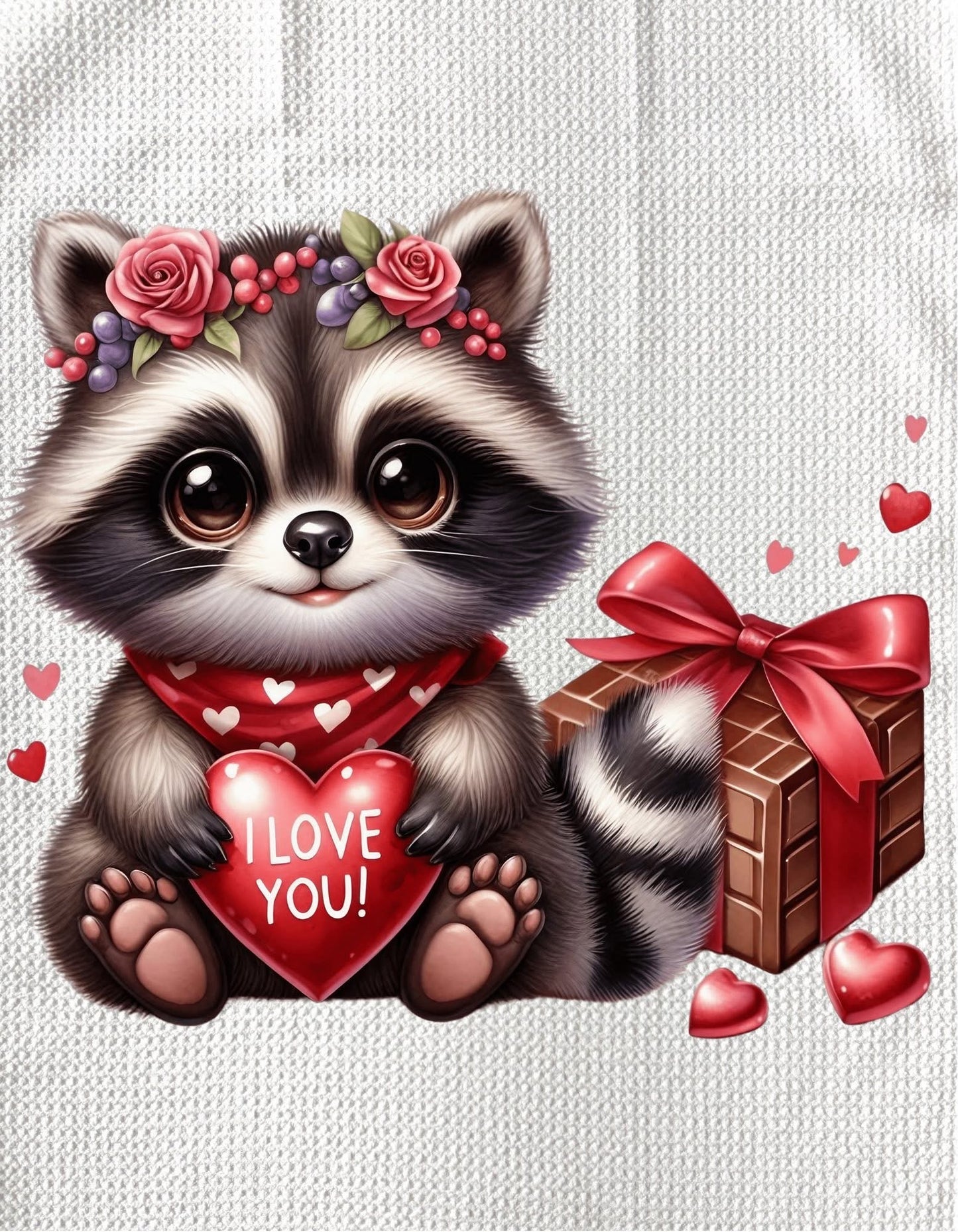 TOWELS - VALENTINE'S ANIMAL RACOON CHOCOLATE PRESENT