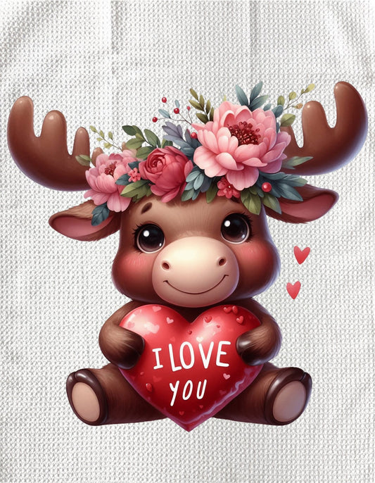 TOWELS - VALENTINE'S ANIMAL MOOSE I LOVE YOU