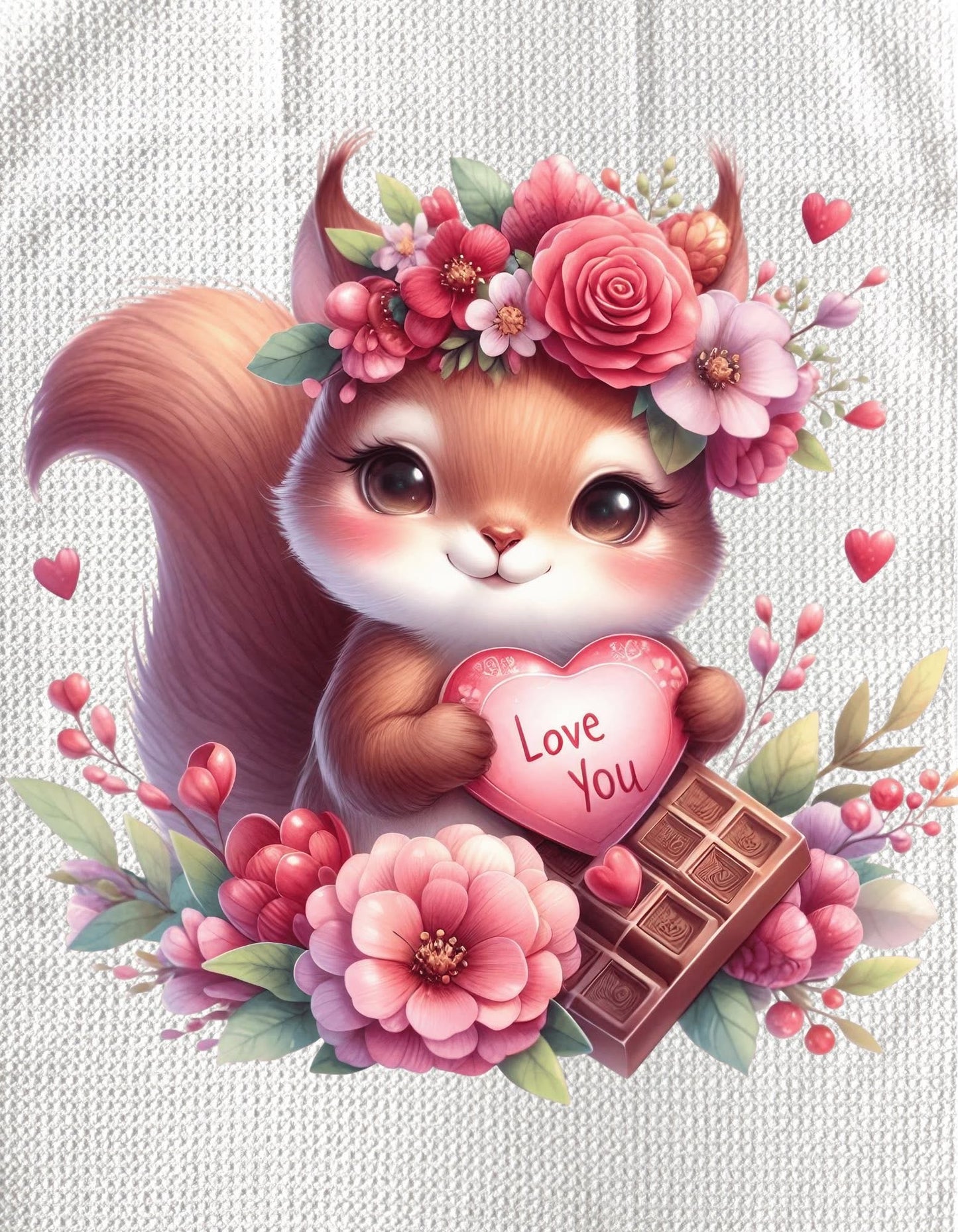 TOWELS - VALENTINE'S ANIMAL SQUIRREL PINK HEART