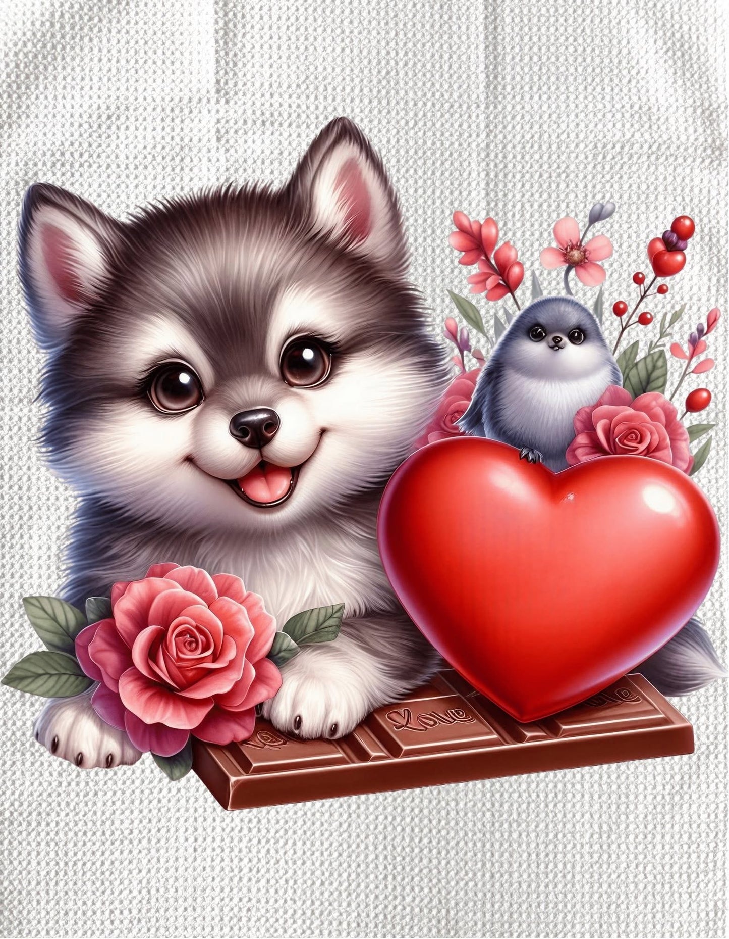 TOWELS - VALENTINE'S ANIMAL DOG RED HEART