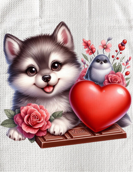 TOWELS - VALENTINE'S ANIMAL DOG RED HEART
