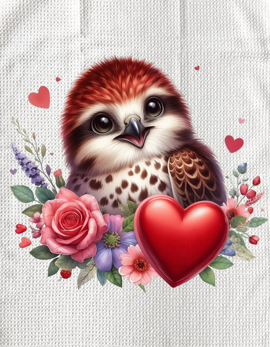 TOWELS - VALENTINE'S ANIMAL OWL RED HEART