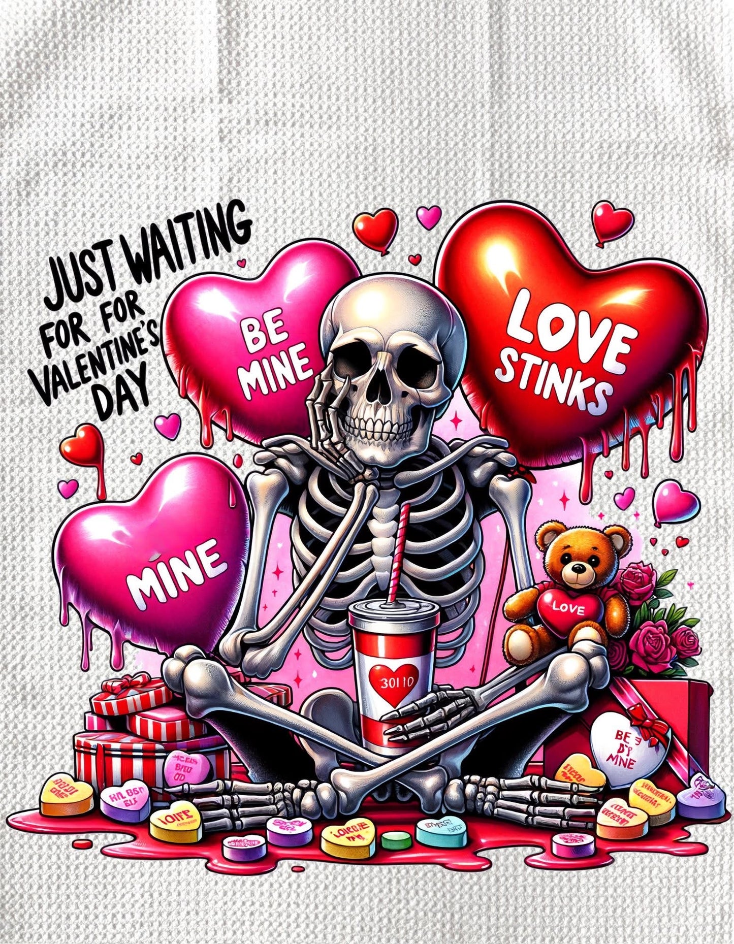 TOWELS - VALENTINE'S SKELETON JUST WAITING