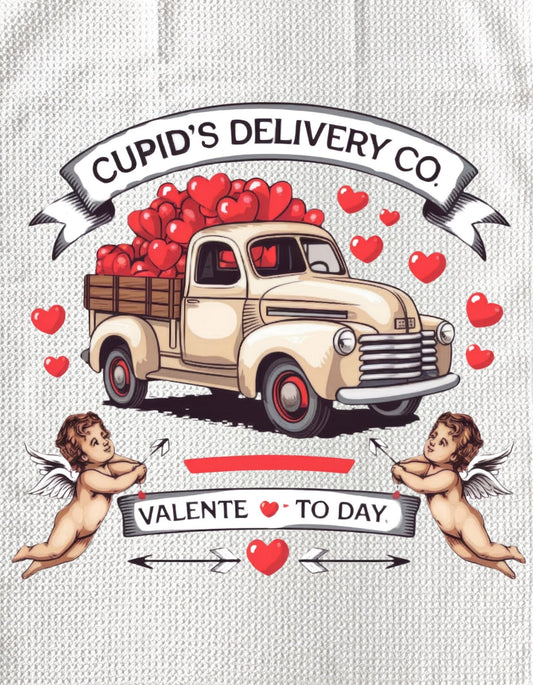 TOWELS - VALENTINE'S CUPID'S WHITE TRUCK