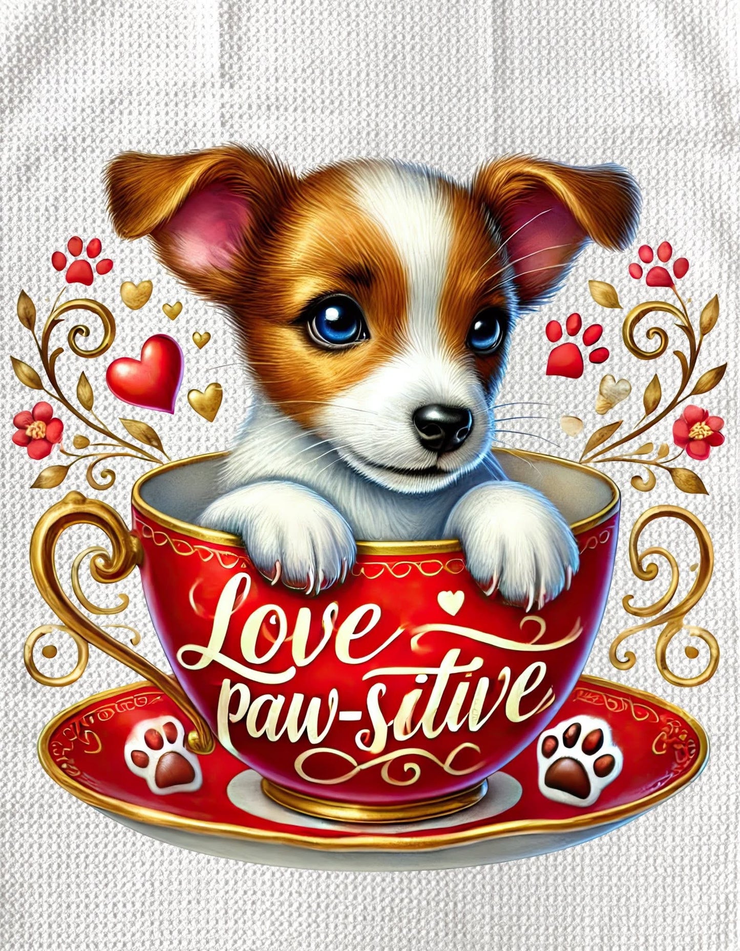 TOWELS - VALENTINE'S PUPPY LOVE PAW-SITIVE
