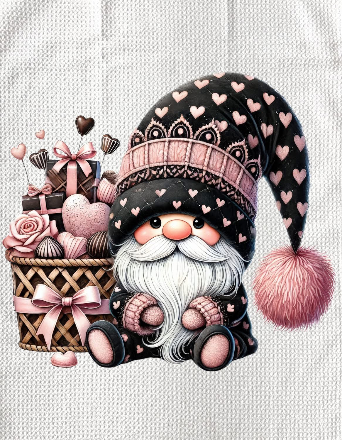 TOWELS - VALENTINE'S GNOME BASKET