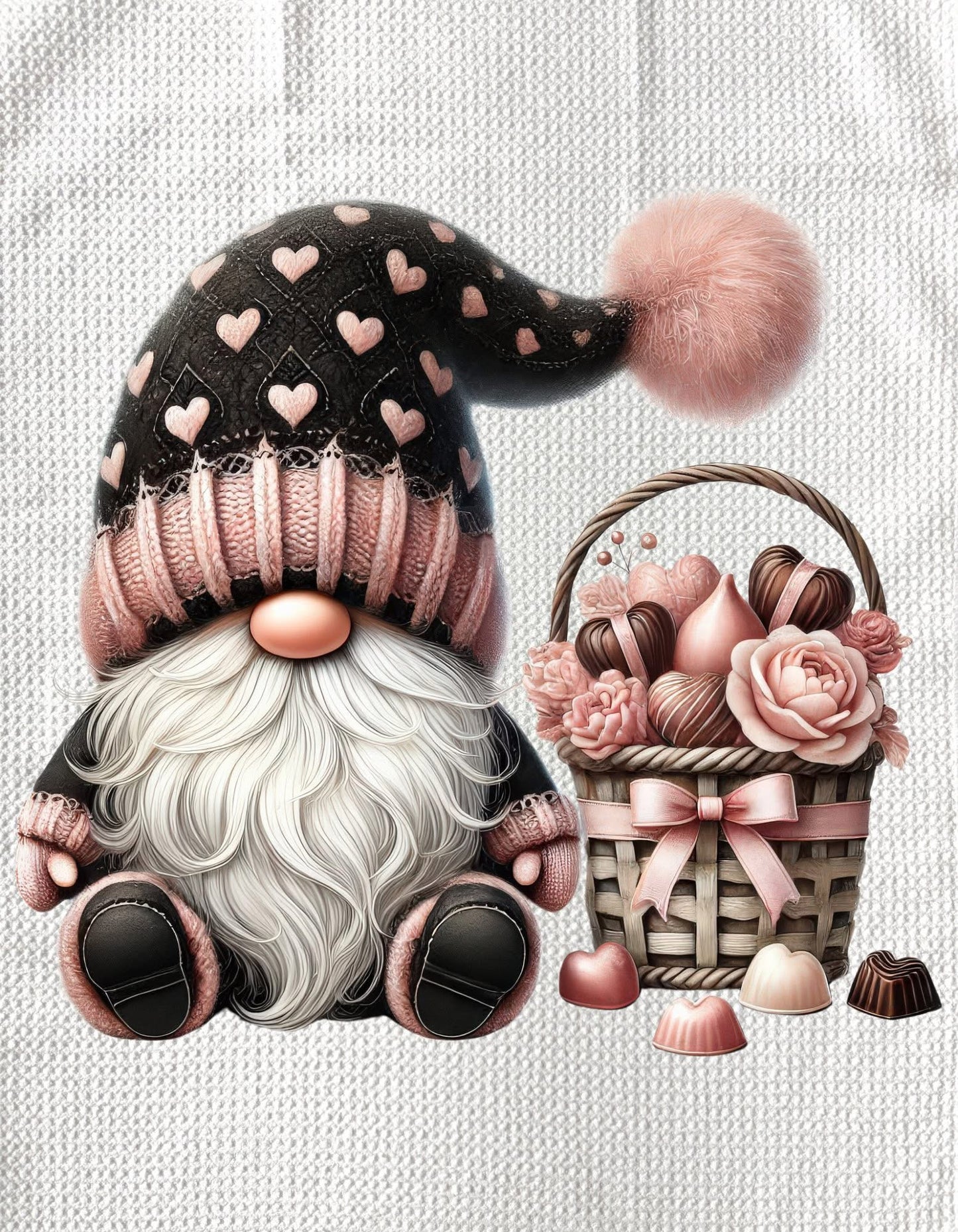TOWELS - VALENTINE'S GNOME FLOWER BASKET