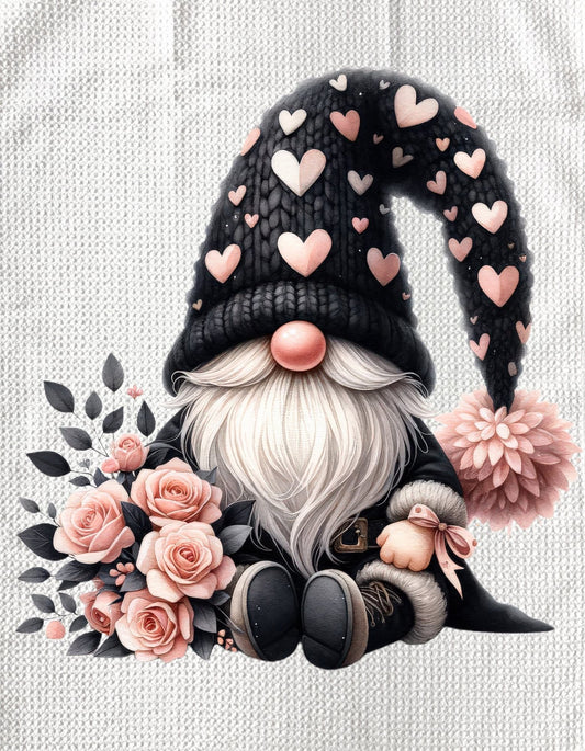 TOWELS - VALENTINE'S GNOME PINK HEARTS & ROSES