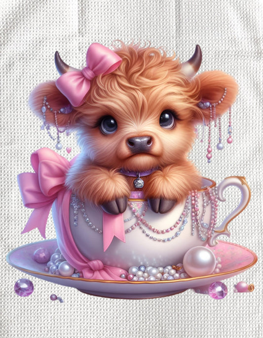 TOWELS - HIGHLAND COW TEACUP PINK HAIR BOW
