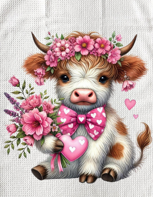 TOWELS - VALENTINE'S HIGHLAND COW HEART BOW