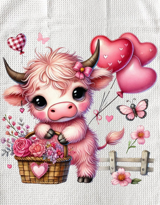 TOWELS - VALENTINE'S HIGHLAND COW PINK