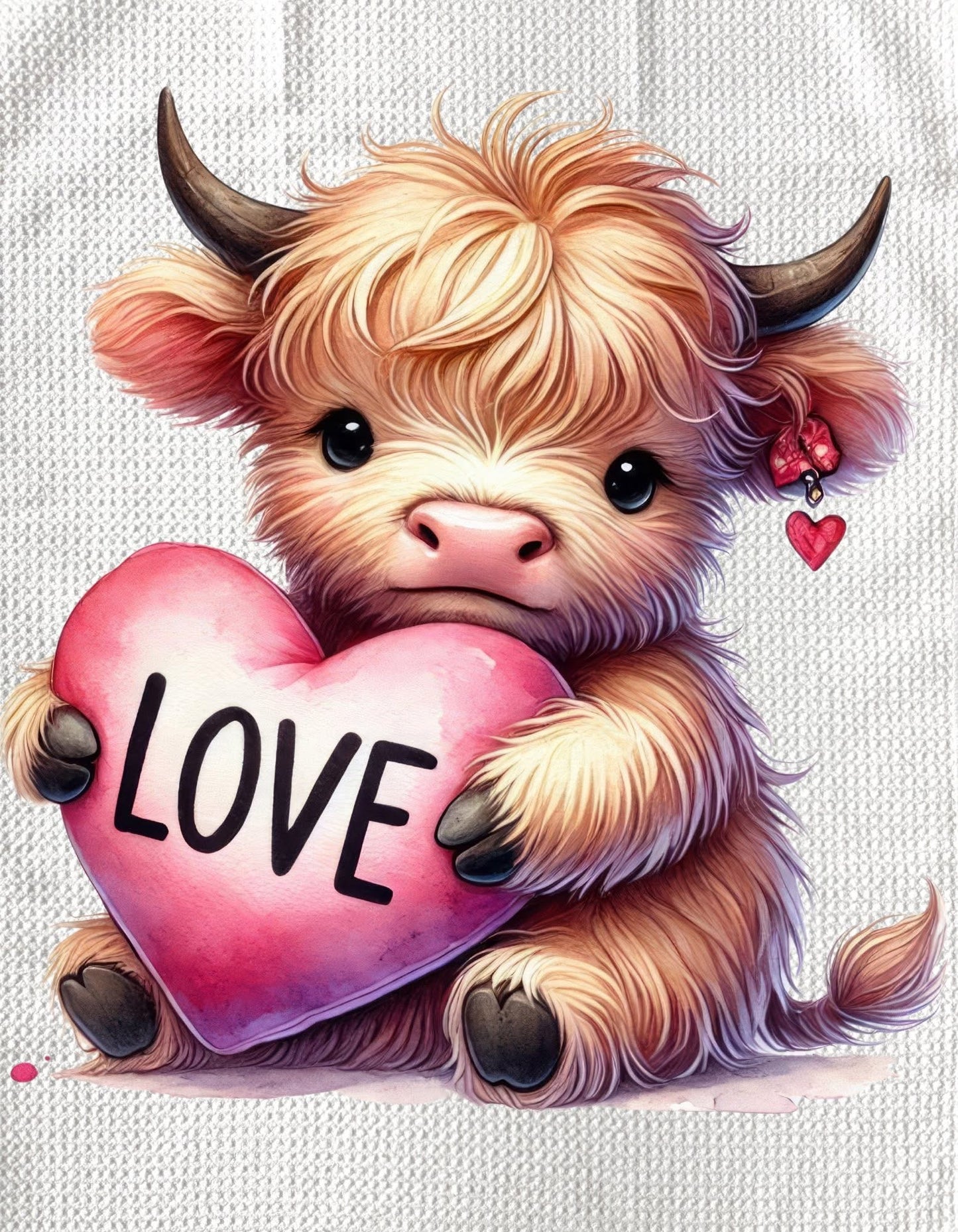 TOWELS - VALENTINE'S HIGHLAND COW LARGE LOVE HEART
