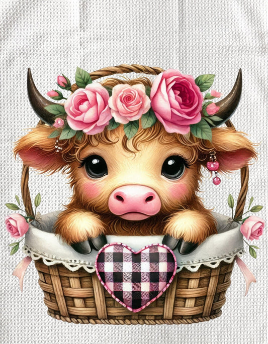 TOWELS - VALENTINE'S HIGHLAND COW GINGHAM HEART