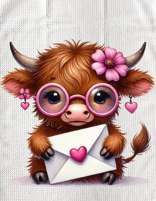 TOWELS - VALENTINE'S HIGHLAND COW PINK GLASSES