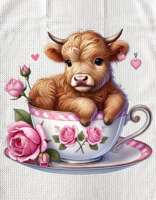 TOWELS - VALENTINE'S HIGHLAND COW TEACUP