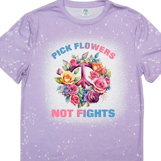T-Shirts Faux Bleached - FLOWERS PICK NOT FIGHTS