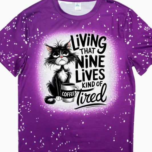 T-Shirts Faux Bleached - CAT NINE LIVES