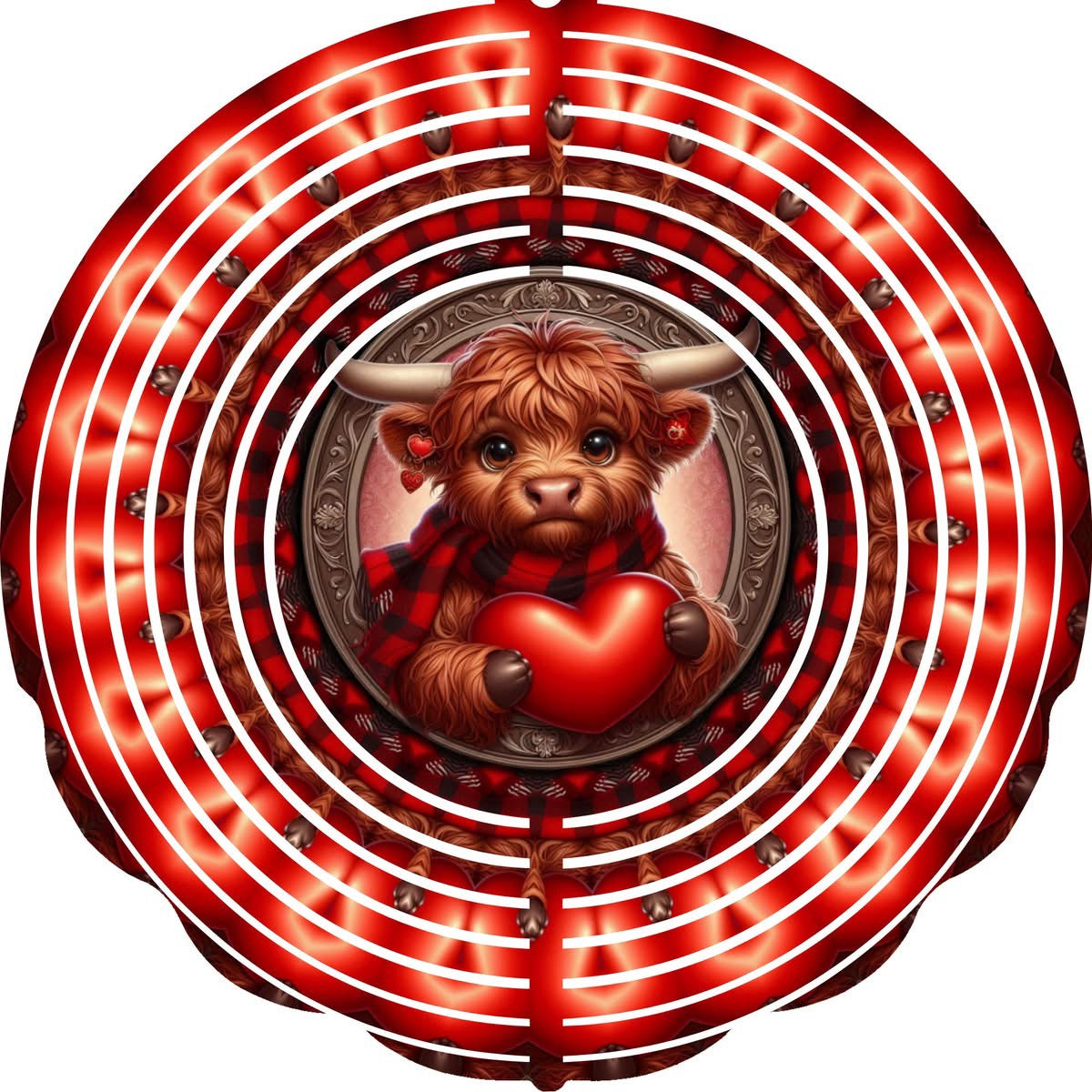 Wind Spinner with Jewel Strand Highland Cow Valentine's Red Heart