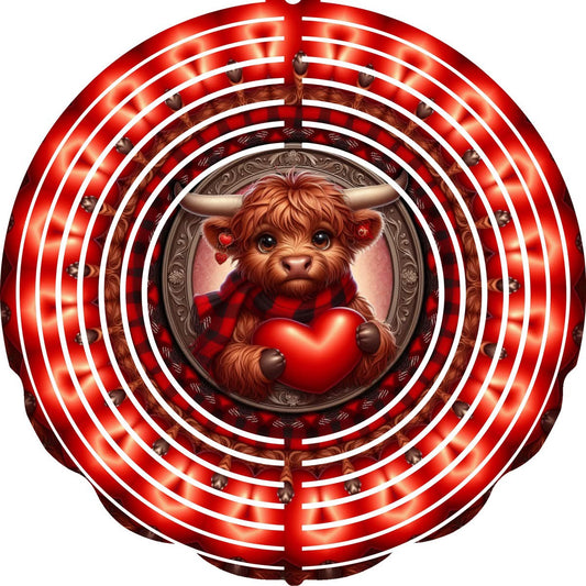 Wind Spinner with Jewel Strand Highland Cow Valentine's Red Heart